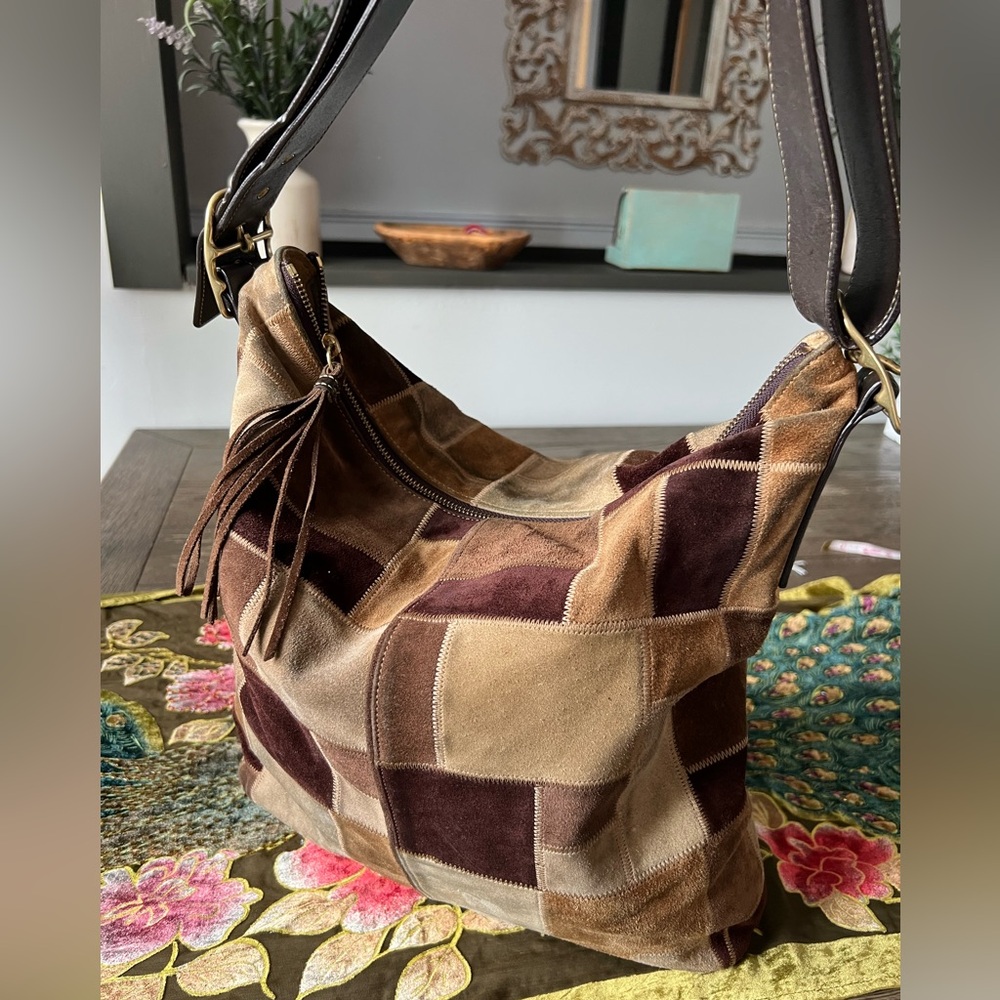 Vintage Coach Patchwork Suede Hobo Shoulder Bag